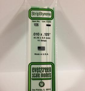 Evergreen .010" X .125" Pack of 10 Opaque White Polysterene Strip EVE 106