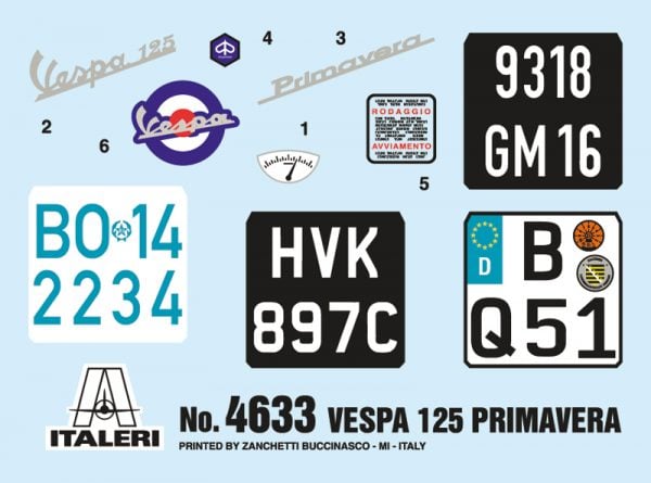 decals Italeri Vespa 125 Primavera Model Kit 1/9 Scale 4633