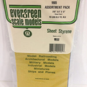 Evergreen .010 inch Thick Pack of 5 Assorted Polystyrene Sheet EVE 9905 Package