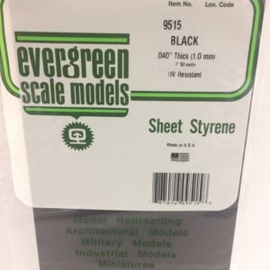 Evergreen .040 inch Thick Pack of 2 Black Polystyrene Sheet EVE 9515 Package