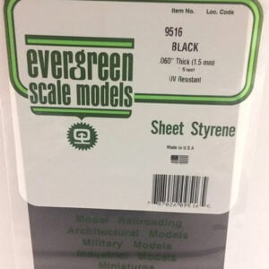 Evergreen .060 inch Thick Pack of 1 Black Polystyrene Sheet EVE 9516 Package