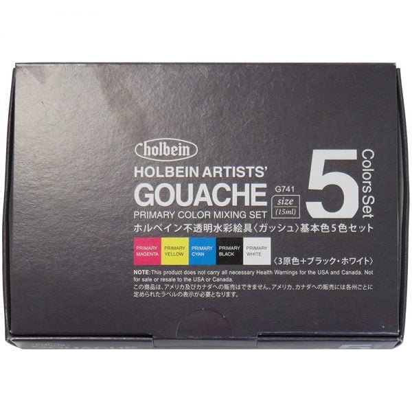 Holbein Acrylic Gouache Primary Paint Set of 5 15ml G741