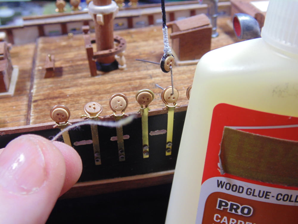 Wire holding clumps with wood glue to the right