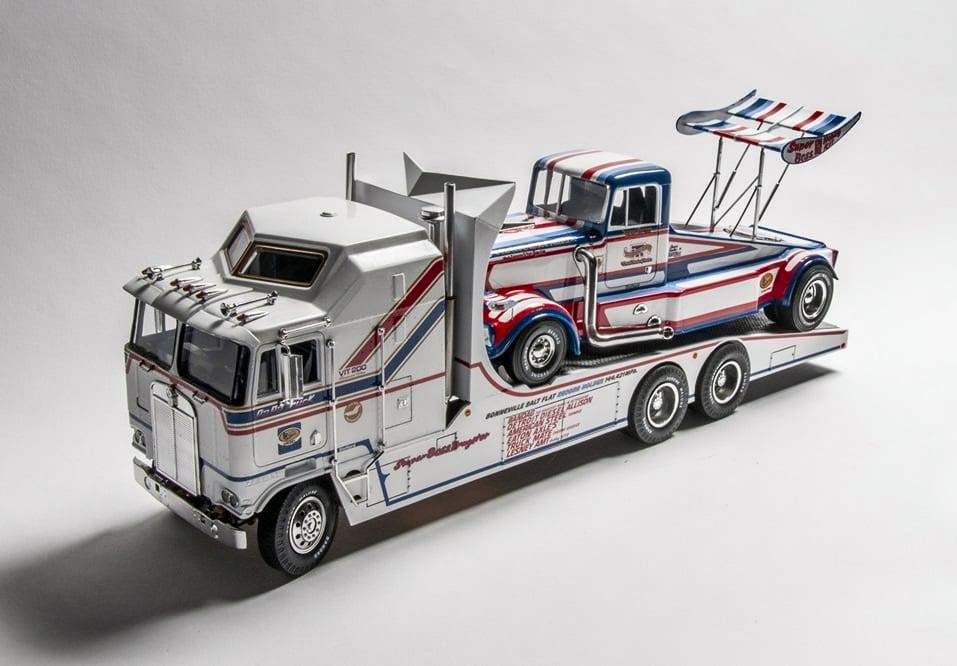 AMTs 125 scale Tyrone Malone Super Boss Kenworth drag truck and Papa Truck hauler by Ron Therrien FineScale Modeler Magazine
