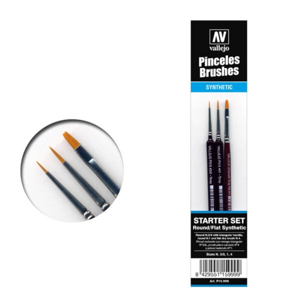 Vallejo Starter Brush Set of 3 Precision 1 3/10 and Effect 4 B03990