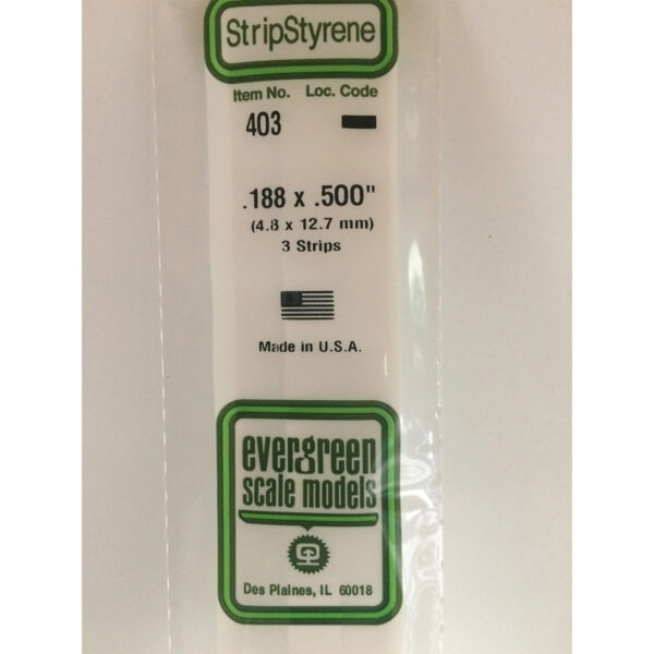 Evergreen 24 inch Long White Strips .188in x .500in Pack of 3 EVE 403