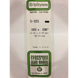 Evergreen .010 x .030 inch Opaque White Polystyrene Strip Bulk Pack of 50 EVE 5101