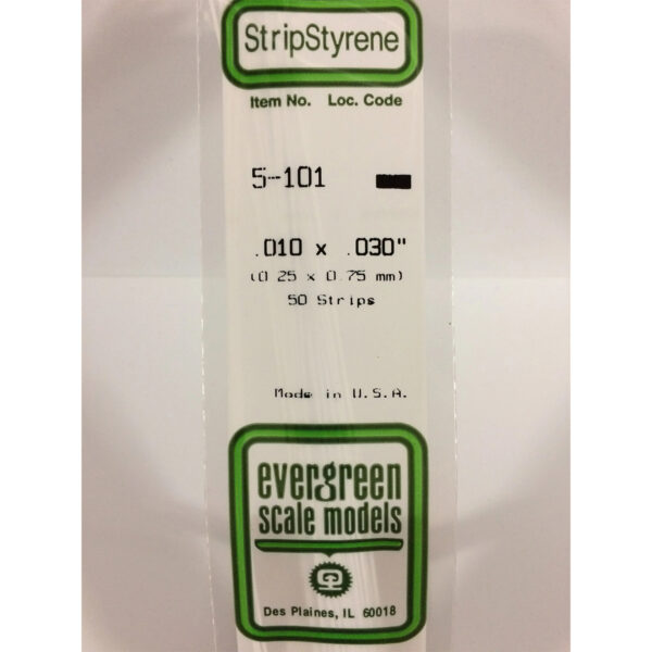 Evergreen .010 x .030 inch Opaque White Polystyrene Strip Bulk Pack of 50 EVE 5101