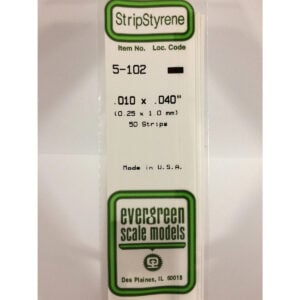 Evergreen .010 x .040 inch Opaque White Polystyrene Strip Bulk Pack of 50 EVE 5102