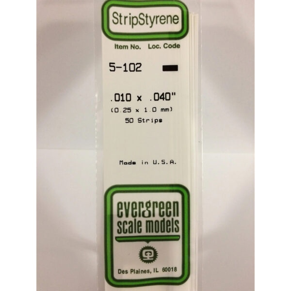 Evergreen .010 x .040 inch Opaque White Polystyrene Strip Bulk Pack of 50 EVE 5102