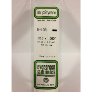 Evergreen .010 x .060 inch Opaque White Polystyrene Strip Bulk Pack of 50 EVE 5103