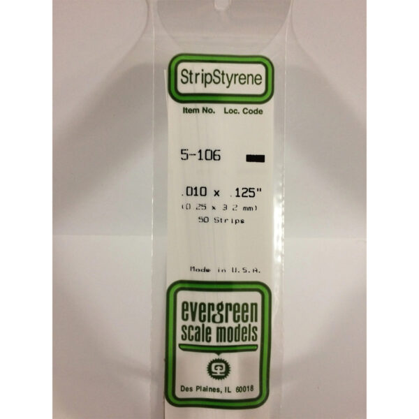 Evergreen .010 x .125 inch Opaque White Polystyrene Strip Bulk Pack of 50 EVE 5106