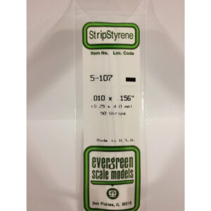 Evergreen .010 x .156 inch Opaque White Polystyrene Strip Bulk Pack of 50 EVE 5107