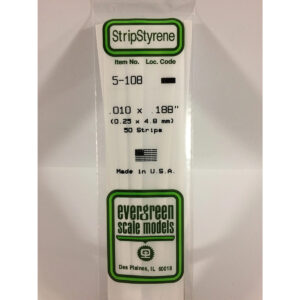 Evergreen .010 x .188 inch Opaque White Polystyrene Strip Bulk Pack of 50 EVE 5108