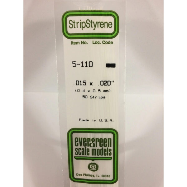 Evergreen .015 x .020 inch Opaque White Polystyrene Strip Bulk Pack of 50 EVE 5110