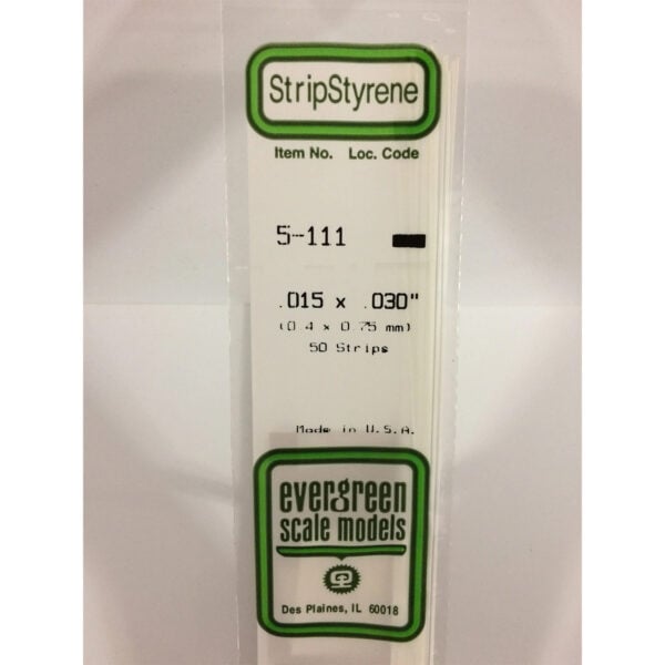 Evergreen .015 x .030 inch Opaque White Polystyrene Strip Bulk Pack of 50 EVE 5111