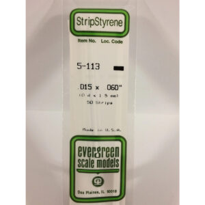 Evergreen .015 x .060 inch Opaque White Polystyrene Strip Bulk Pack of 50 EVE 5113