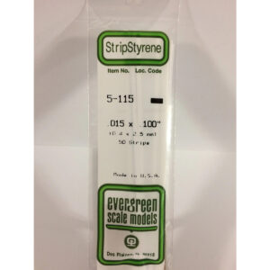 Evergreen .015 x .100 inch Opaque White Polystyrene Strip Bulk Pack of 50 EVE 5115