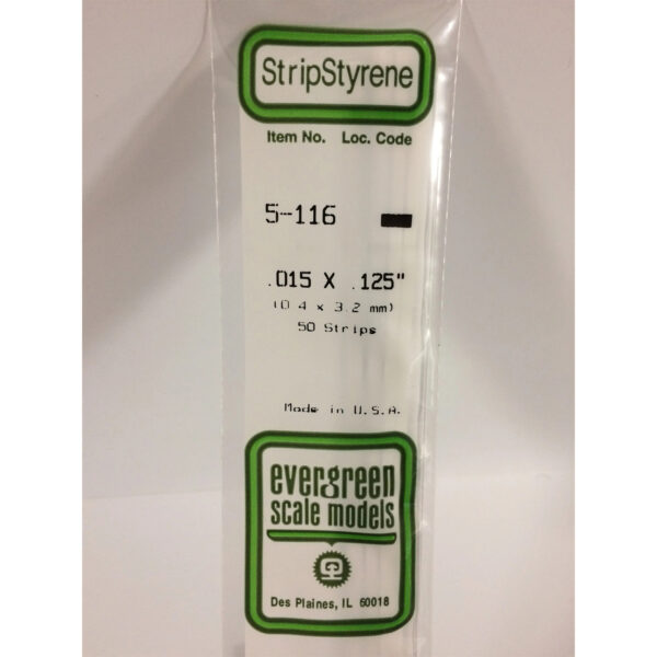 Evergreen .015 x .125 inch Opaque White Polystyrene Strip Bulk Pack of 50 EVE 5116