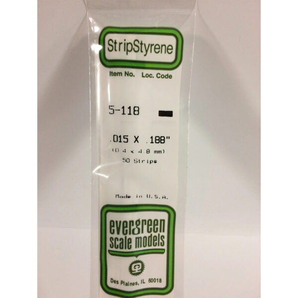 Evergreen .015 x .188 inch Opaque White Polystyrene Strip Bulk Pack of 50 EVE 5118