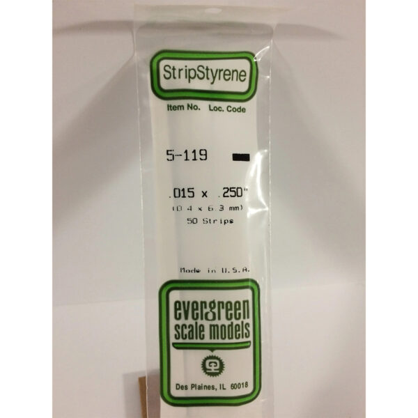 Evergreen .015 x .250 inch Opaque White Polystyrene Strip Bulk Pack of 50 EVE 5119