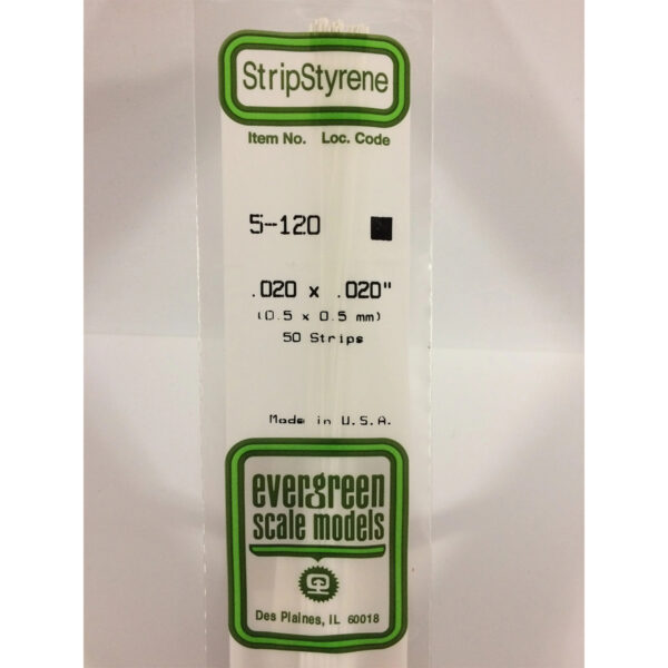 Evergreen .020 x .020 inch Opaque White Polystyrene Strip Bulk Pack of 50 EVE 5120