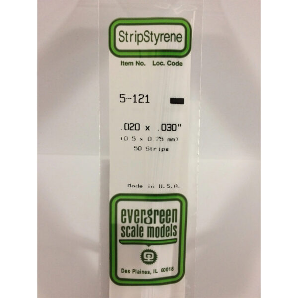 Evergreen .020 x .030 inch Opaque White Polystyrene Strip Bulk Pack of 50 EVE 5121