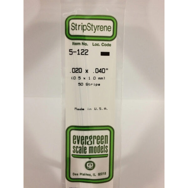 Evergreen .020 x .040 inch Opaque White Polystyrene Strip Bulk Pack of 50 EVE 5122