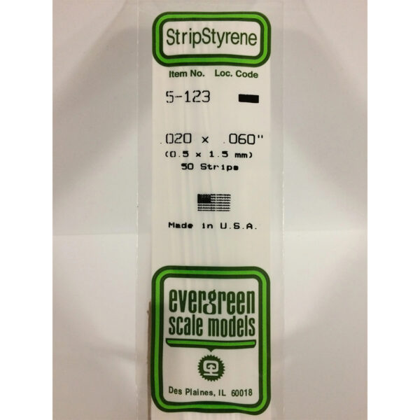 Evergreen .020 x .060 inch Opaque White Polystyrene Strip Bulk Pack of 50 EVE 5123