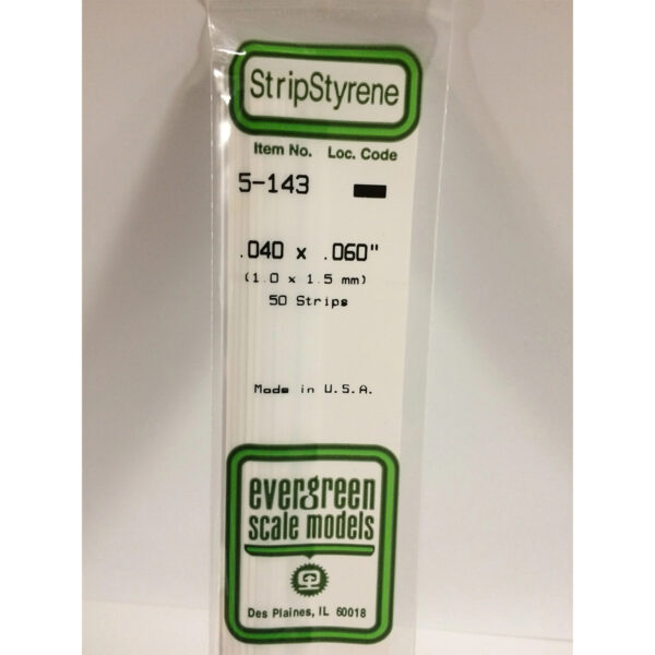 Evergreen .040 x .060 inch Opaque White Polystyrene Strip Bulk Pack of 50 EVE 5143