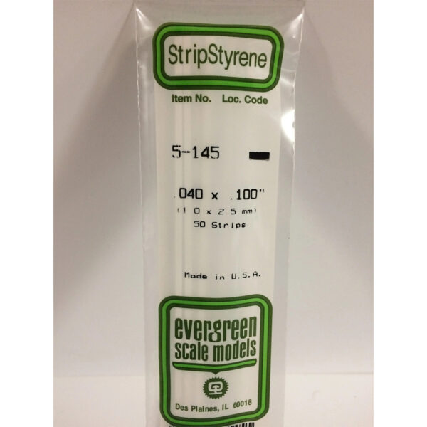 Evergreen .040 x .100 inch Opaque White Polystyrene Strip Bulk Pack of 50 EVE 5145