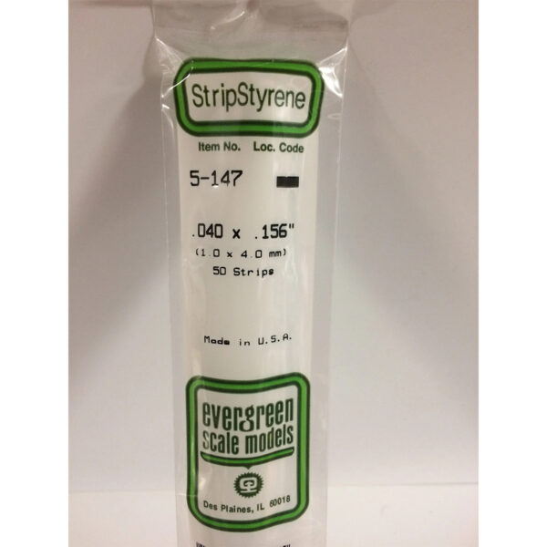 Evergreen .040 x .156 inch Opaque White Polystyrene Strip Bulk Pack of 50 EVE 5147