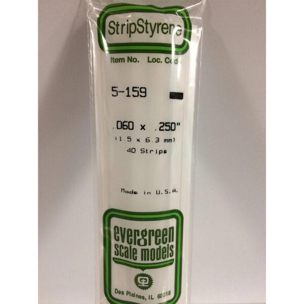 Evergreen .060 x .250 inch Opaque White Polystyrene Strip Bulk Pack of 40 EVE 5159