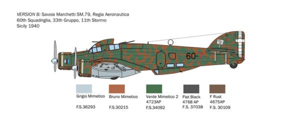 Italeri S.79 Sparviero Bomber Version Savoia-Marchetti SM.79 1/72 Scale 1412