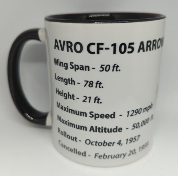 Rear Avro CF-105 Arrow Coffee Mug with Specs SUP-MUGAVRCF105S