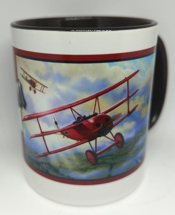 Rear Red Baron Coffee Mug White with Black Trim SUP-MUGREDBARWB