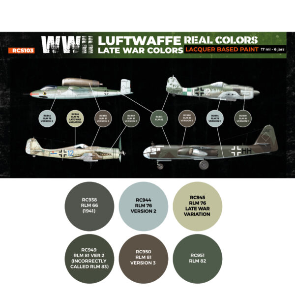 AK Interactive Real Colors WWII Luftwaffe Late War Colors RCS103 Paint Set of 6