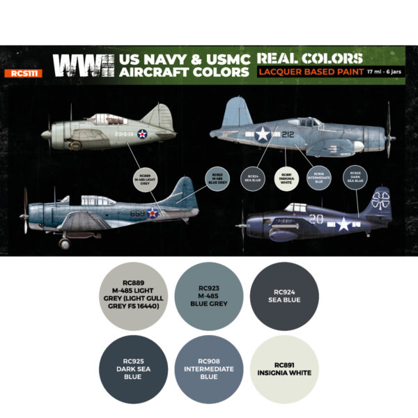 AK Interactive Real Colors WWII US Navy and USMC Aircraft Colors RCS111 Paint Set of 6