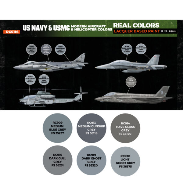 AK Interactive Real Colors US Navy USMC Modern Aircraft and Helicopter Colors RCS116 Paint Set of 6