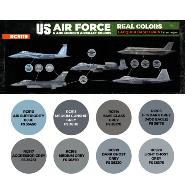 AK Interactive Real Colors US Air Force and ANG Modern Aircraft Colors RCS119 Paint Set of 8