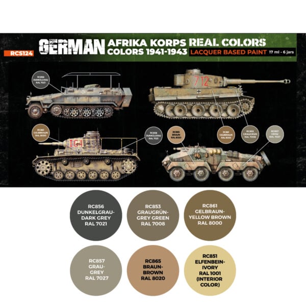 AK Interactive Real Colors German Afrika Korps Colors 1941 to 1943 RCS124 Paint Set of 6