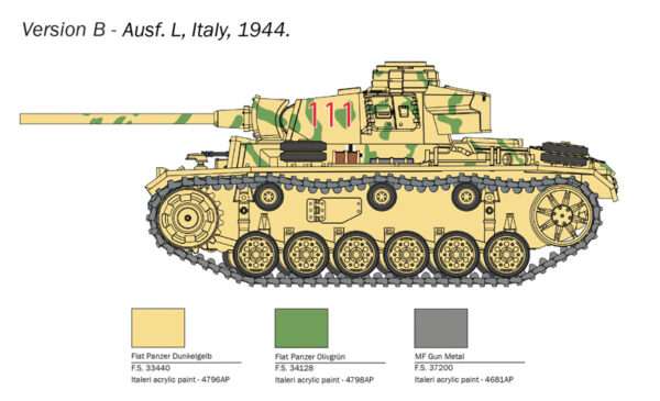 Italeri PZ.KPFW III Ausf.J/L/M/N Tank 1/56 Scale 25757