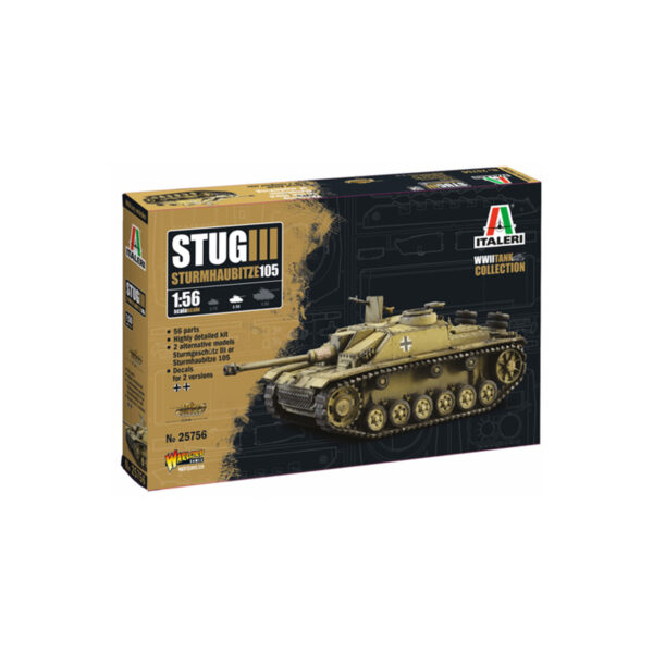 Italeri Stug III Sturmhaubitze 105 Tank 1/56 Scale 25756