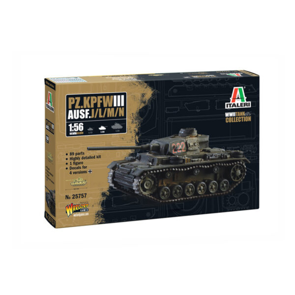 Italeri PZ.KPFW III Ausf.J/L/M/N Tank 1/56 Scale 25757