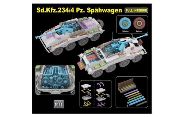 RyeField Model Sd.Kfz.234/4 Pz.Spähwagen with Full Interior 1/35 Scale 5118