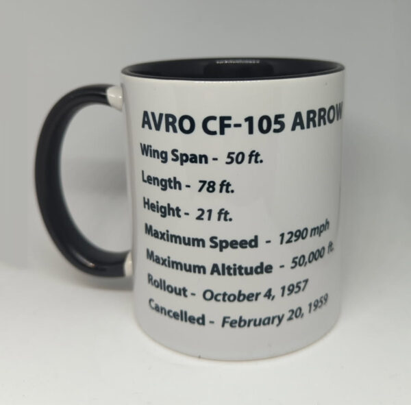 Avro Arrow CF-105 Coffee Mug White with Specs 11oz SUP-MUGAVRSPE