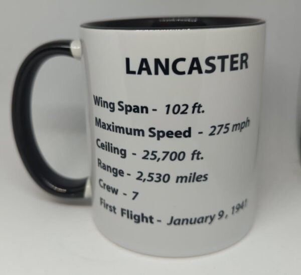 Lancaster Bomber Coffee Mug White with Specs 11oz SUP-MUGLANSPE