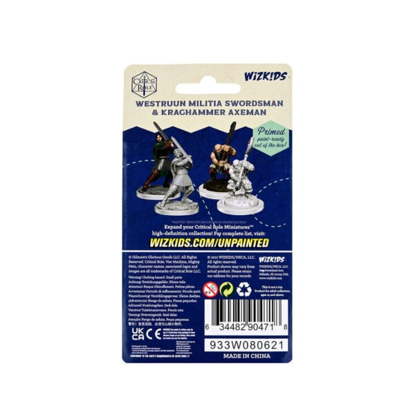 Wizkids Critical Role Unpainted Miniatures Wave 2 Westruun Militia Swordsman and Kraghammer Axeman 90471